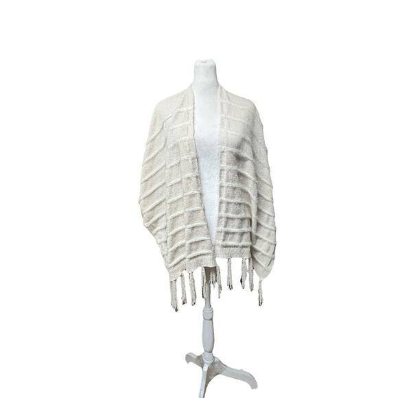 Anthropologie Boho Fringe Knit Shawl Wrap Textured Poncho Style Layering One Sz - Picture 1 of 12
